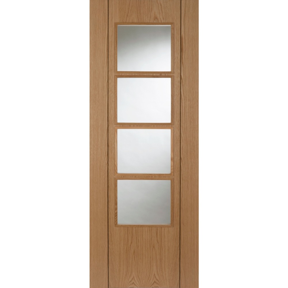 Internal Pre-Finished Oak Vision 4 Light Glazed Walnut Inlay Door